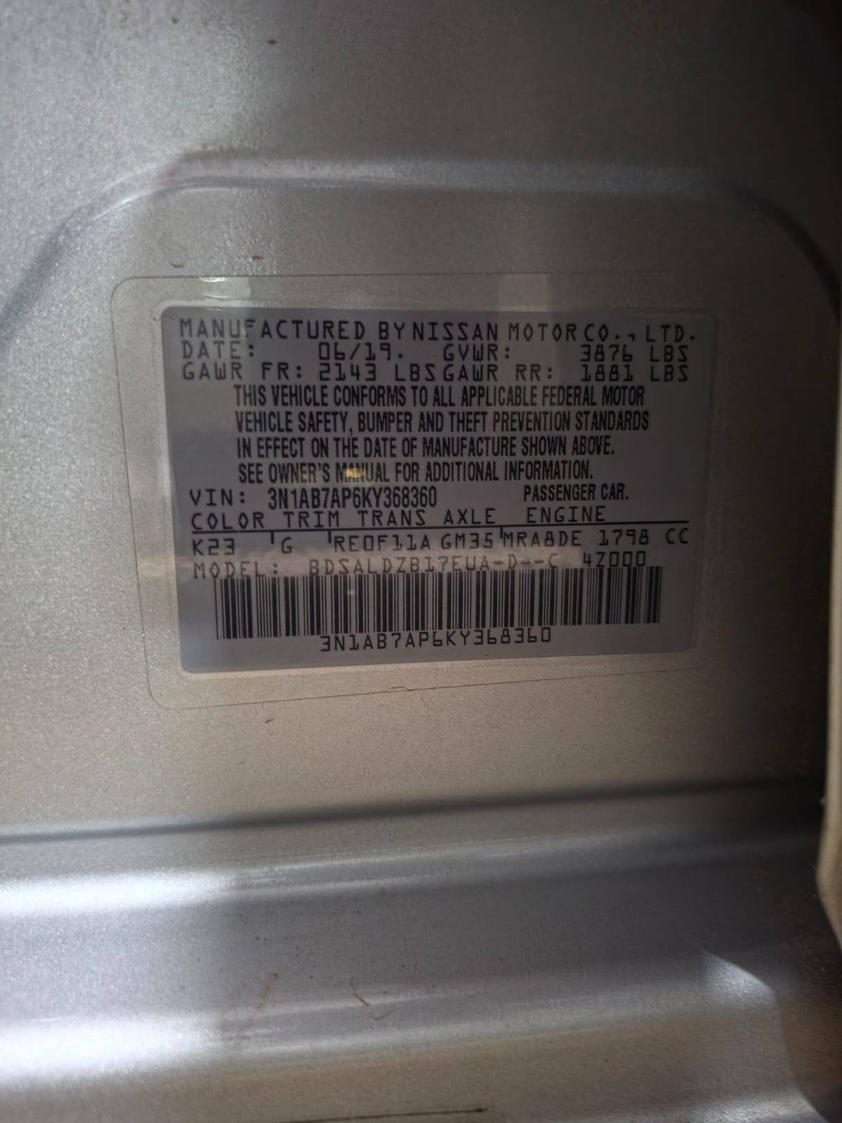 2019 NISSAN SENTRA — 142496 Miles — Lot 74366185 - Marhaba Auctions Used Cars - Image 10