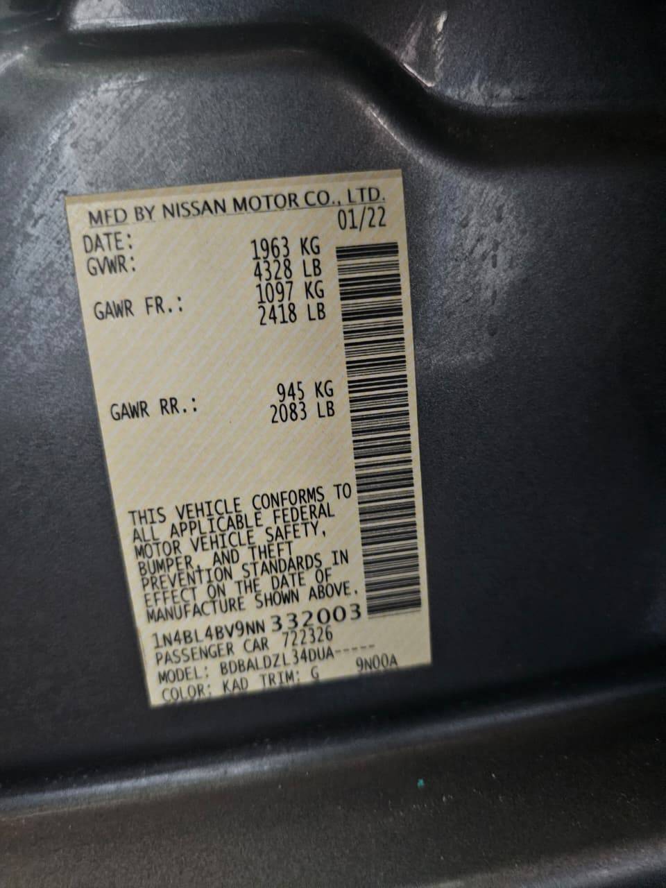 2022 NISSAN ALTIMA — 102298 Miles — Lot 9NN332003 — Souq - Marhaba Auctions Used Cars - Image 8