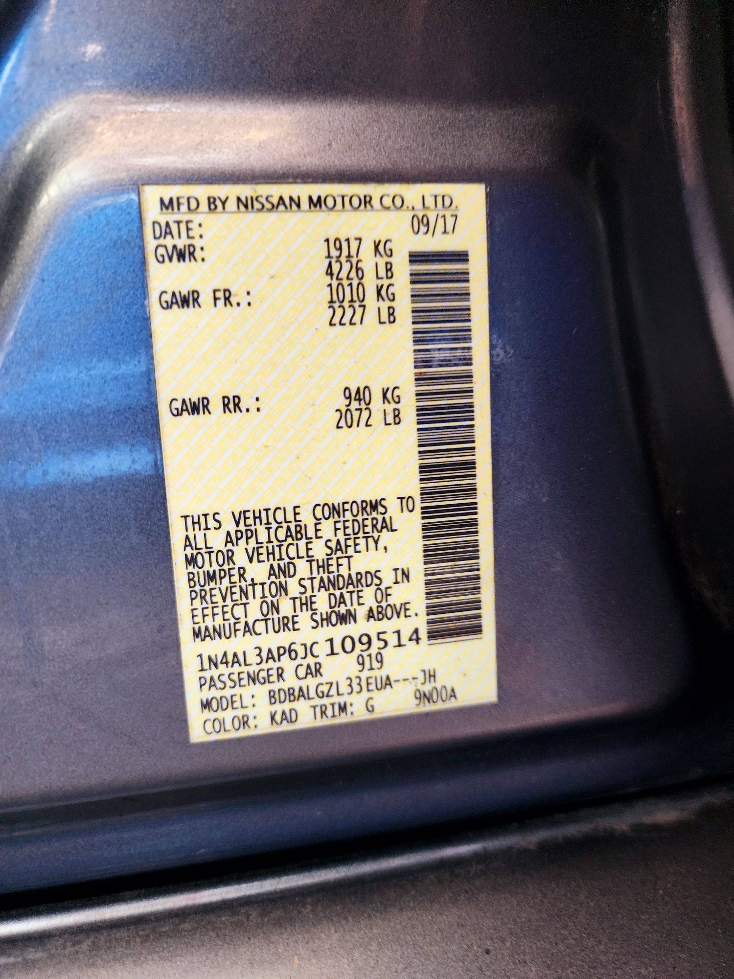 2018 NISSAN ALTIMA — 82530 Miles — Lot P6JC109514 — Souq - Marhaba Auctions Used Cars - Image 9