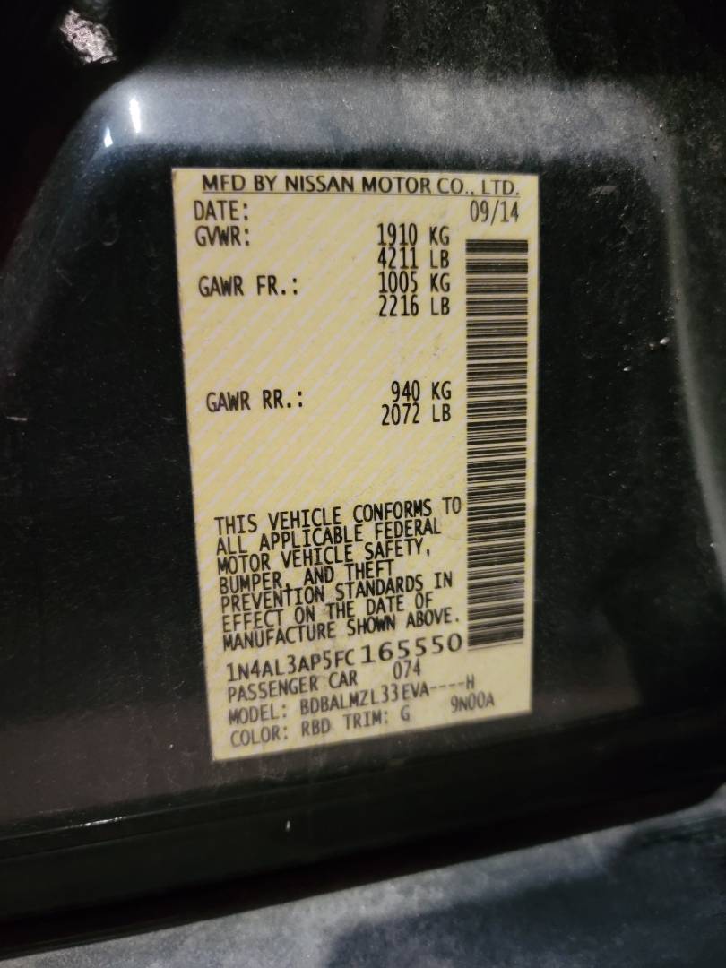 2015 NISSAN ALTIMA — 183689 Miles — Lot 38397173 - Marhaba Auctions Used Cars - Image 10