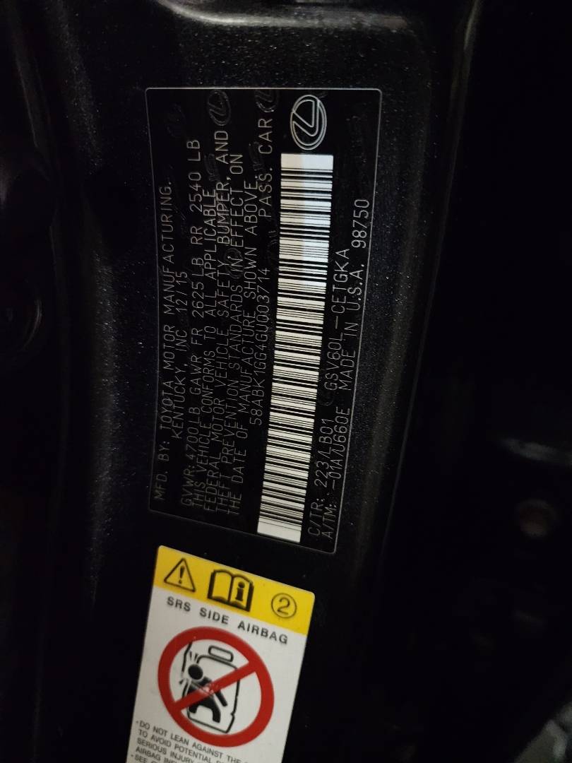 2016 LEXUS ES 350 — 89497 Miles — Lot 75135023 - Marhaba Auctions Used Cars - Image 3