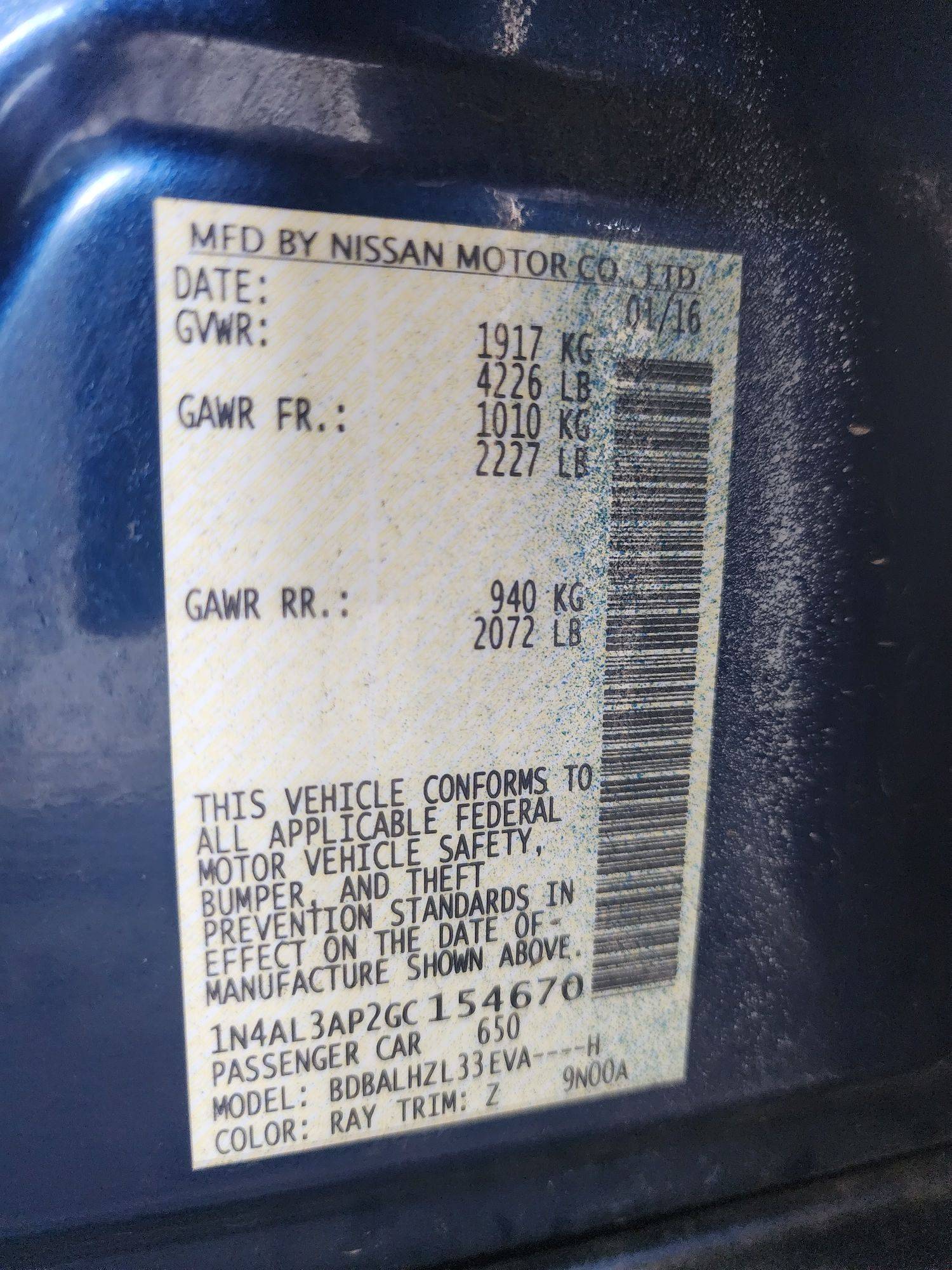 2016 NISSAN ALTIMA — 156531 Miles — Lot 37258355 - Marhaba Auctions Used Cars - Image 3