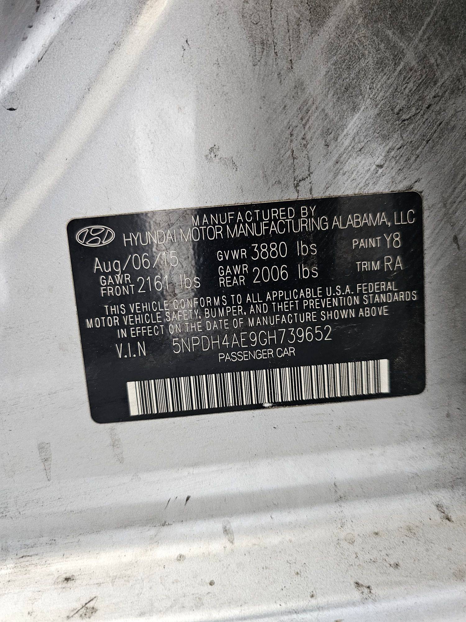2016 HYUNDAI ELANTRA — 168884 Miles — Lot GH739652 — Main - Marhaba Auctions Used Cars - Image 9