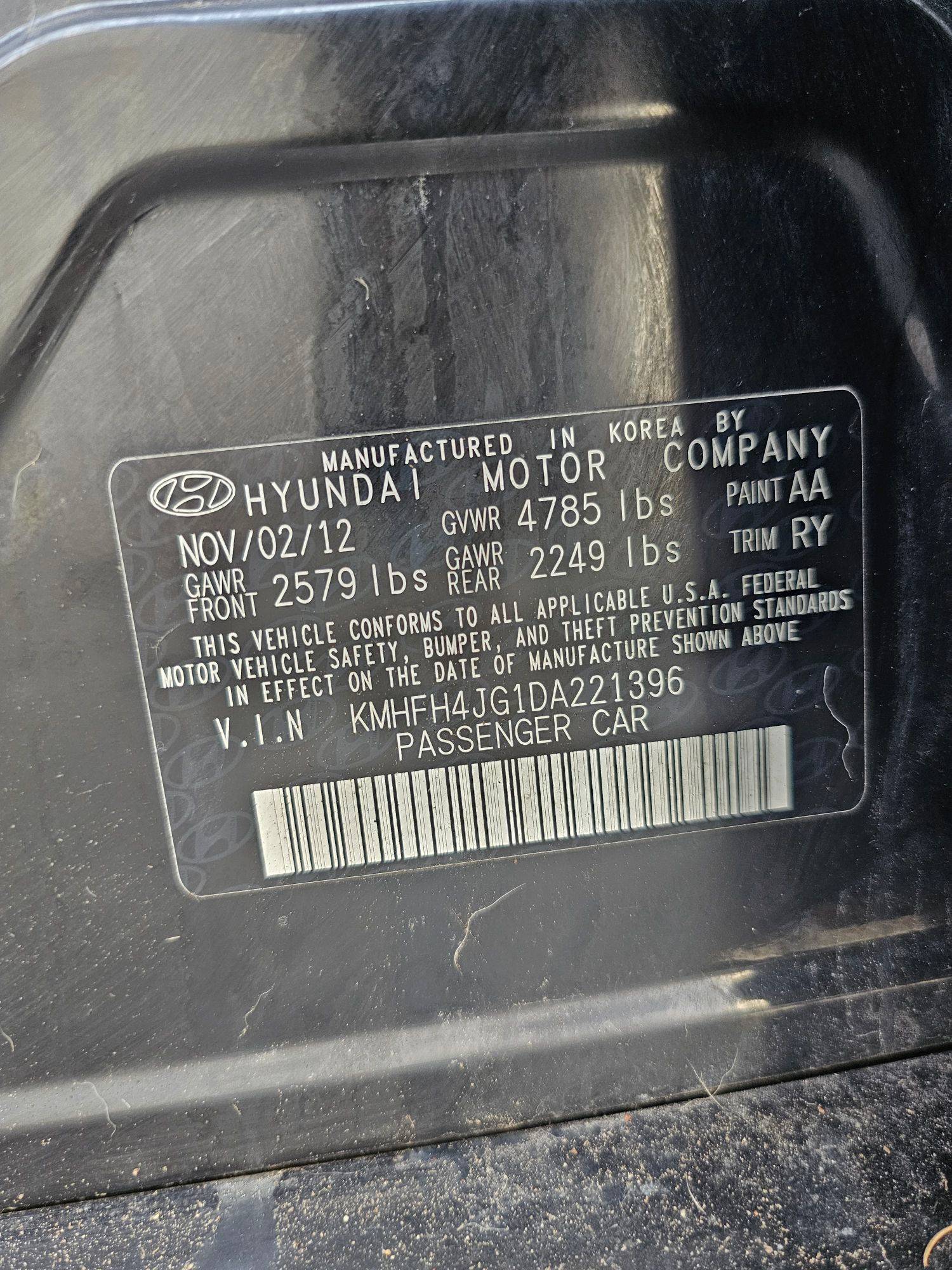 2013 HYUNDAI AZERA — 185717 Miles — Lot 41822700 — Main - Marhaba Auctions Used Cars - Image 10