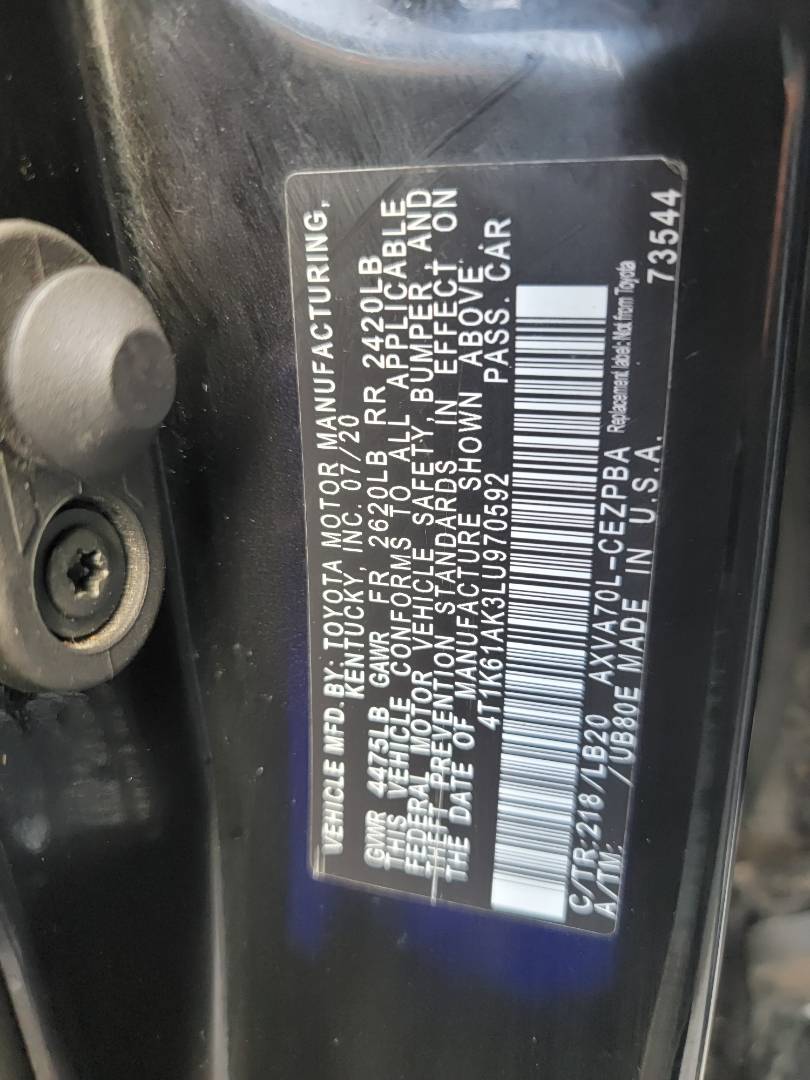 2020 TOYOTA CAMRY — 186337 Miles — Lot LU970592 — Main - Marhaba Auctions Used Cars - Image 11