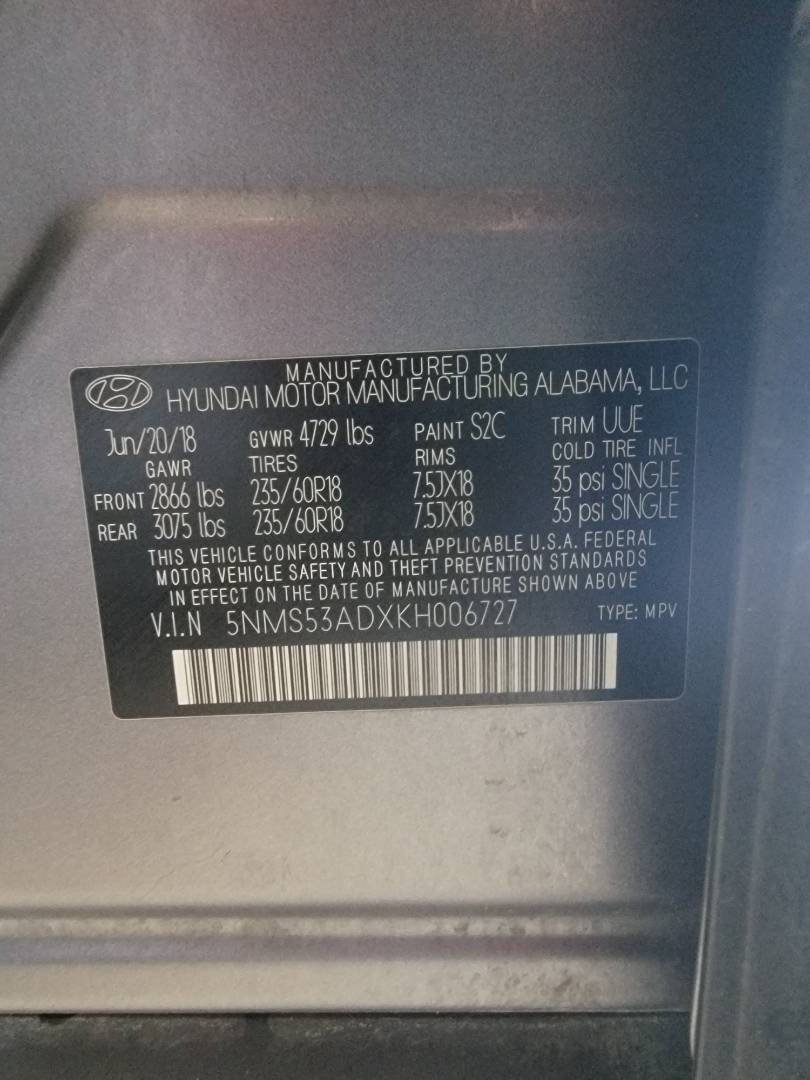 2019 HYUNDAI SANTA FE — 61365 Miles — Lot H006727 — Main - Marhaba Auctions Used Cars - Image 10