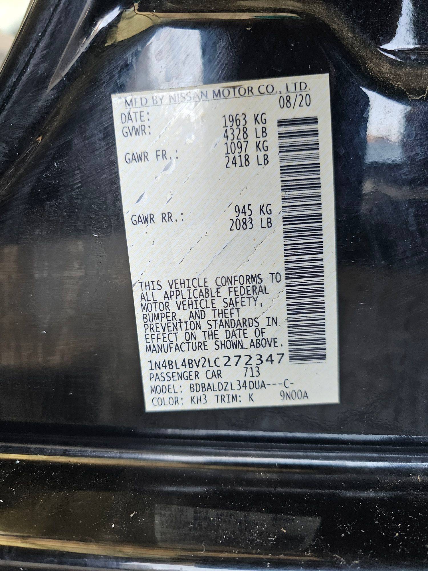 2020 NISSAN ALTIMA — 154892 Miles — Lot C272347 — Souq - Marhaba Auctions Used Cars - Image 9