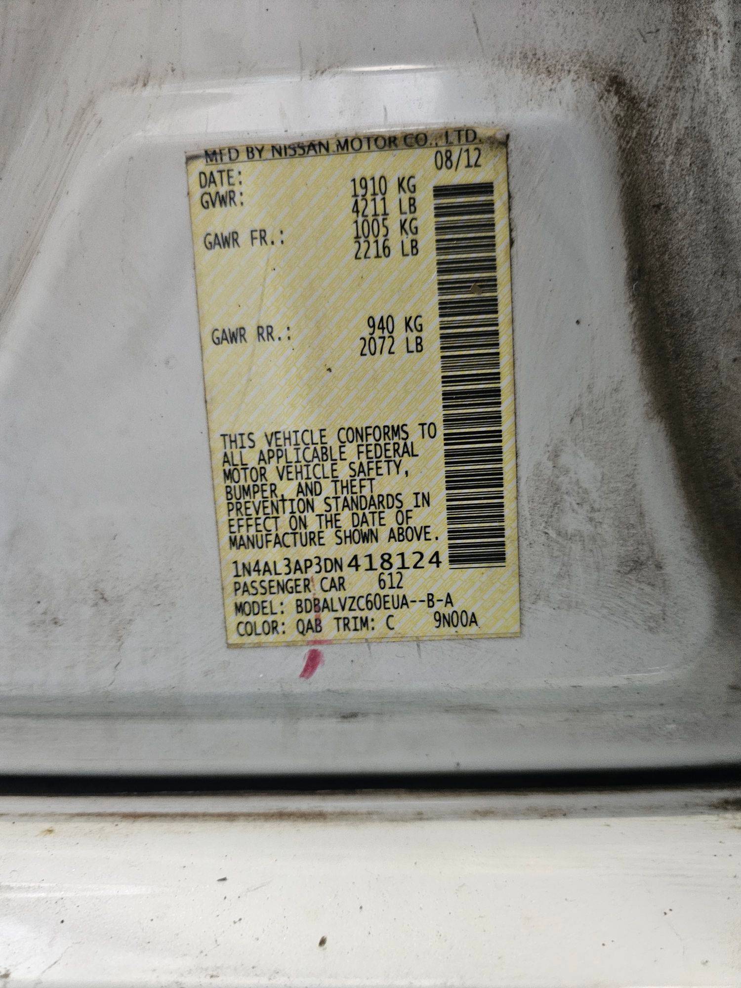 2013 NISSAN ALTIMA — 198448 Miles — Lot P3DN418124 — Souq - Marhaba Auctions Used Cars - Image 9