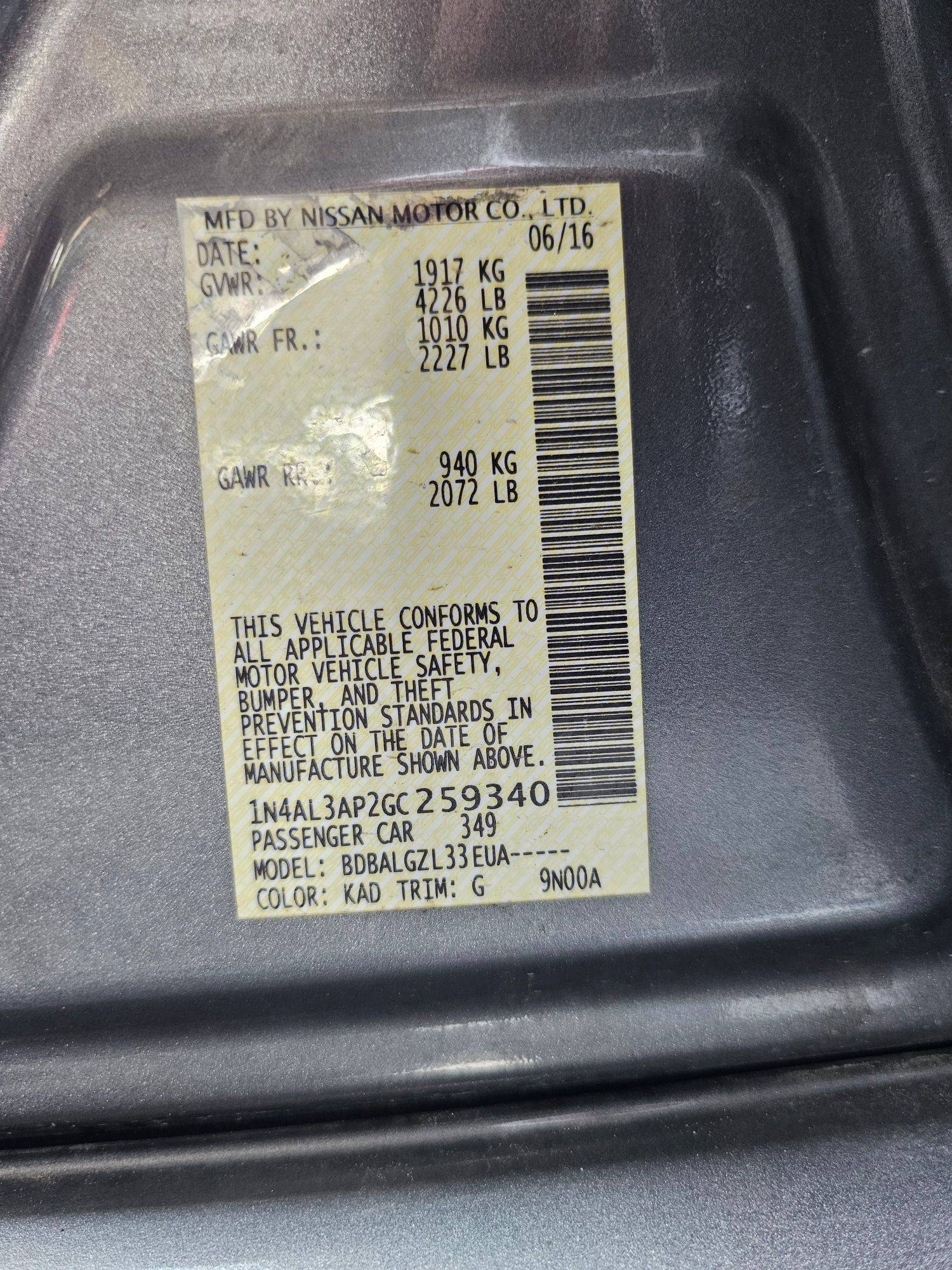 2016 NISSAN ALTIMA — 211126 Miles — Lot GC259340 — Souq - Marhaba Auctions Used Cars - Image 9