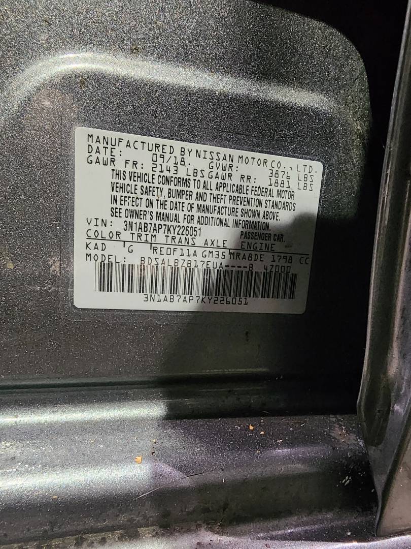 2019 NISSAN SENTRA — 72207 Miles — Lot 72074143 - Marhaba Auctions Used Cars - Image 4