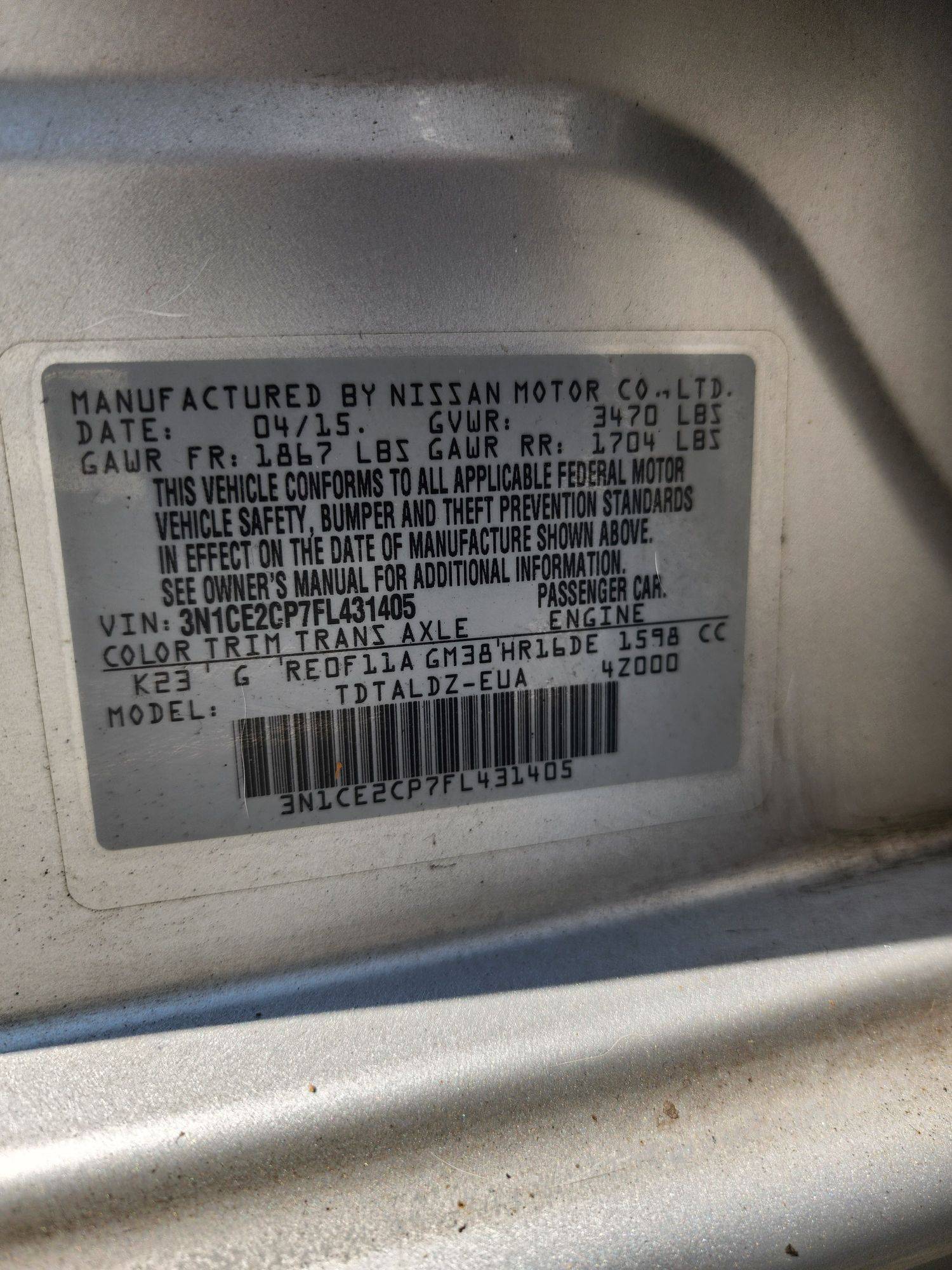 2015 NISSAN VERSA NOTE — 197251 Miles — Lot 62296424 — Souq - Marhaba Auctions Used Cars - Image 9