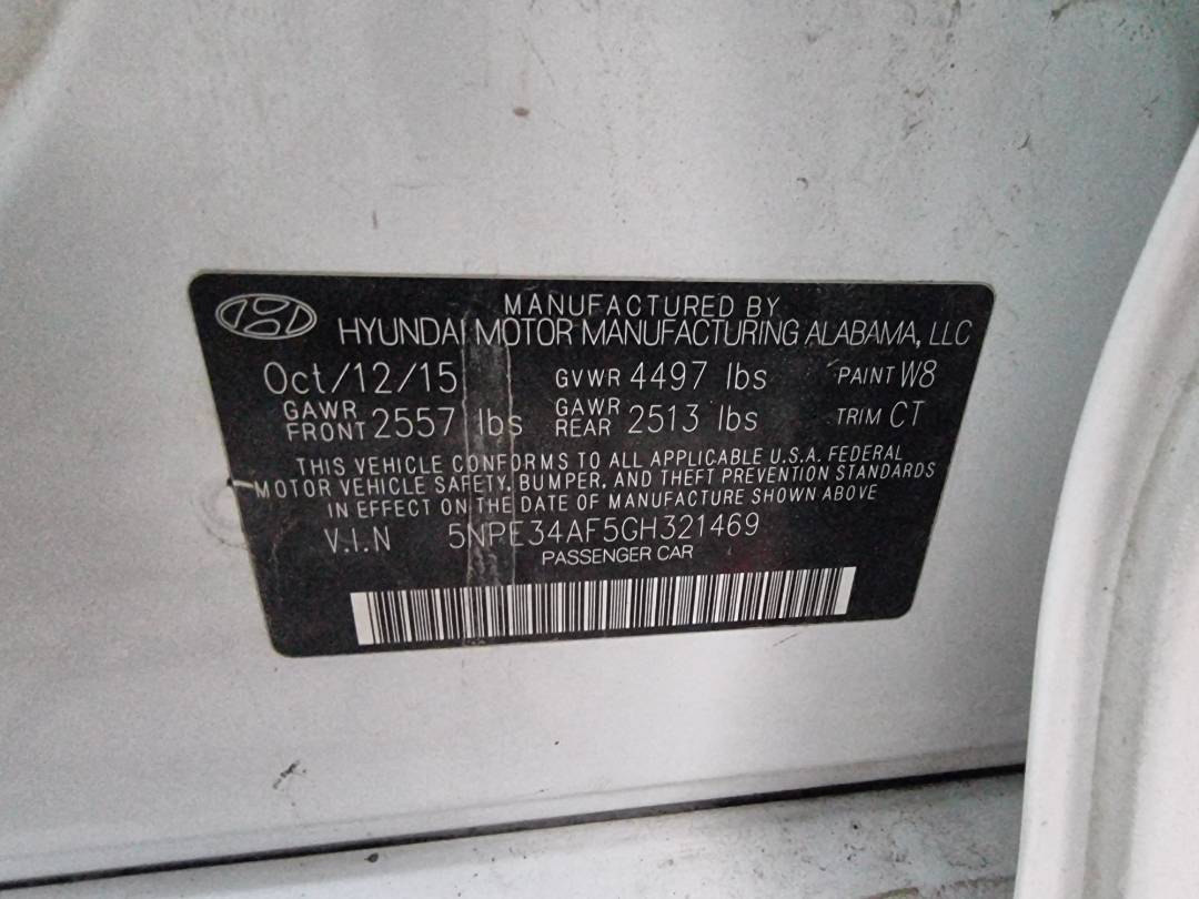 2016 HYUNDAI SONATA SPORT — 145338 Miles — Lot GH321469 — Ind. 12 - Marhaba Auctions Used Cars - Image 8