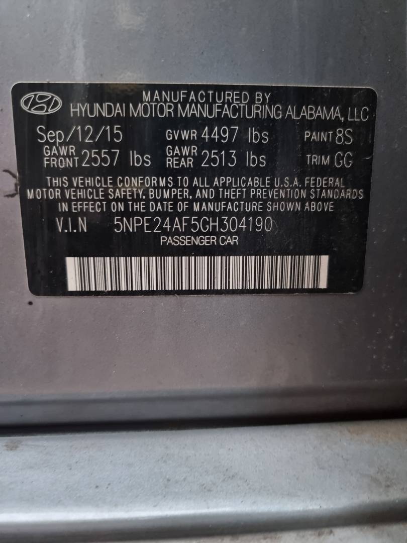 2016 HYUNDAI SONATA — 109945 Miles — Lot 125478 — Ind. 12 - Marhaba Auctions Used Cars - Image 8