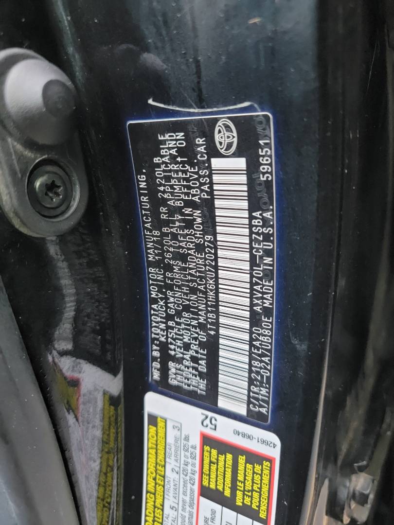 2019 TOYOTA CAMRY — 116500 Miles — Lot U720279 — Main - Marhaba Auctions Used Cars - Image 9
