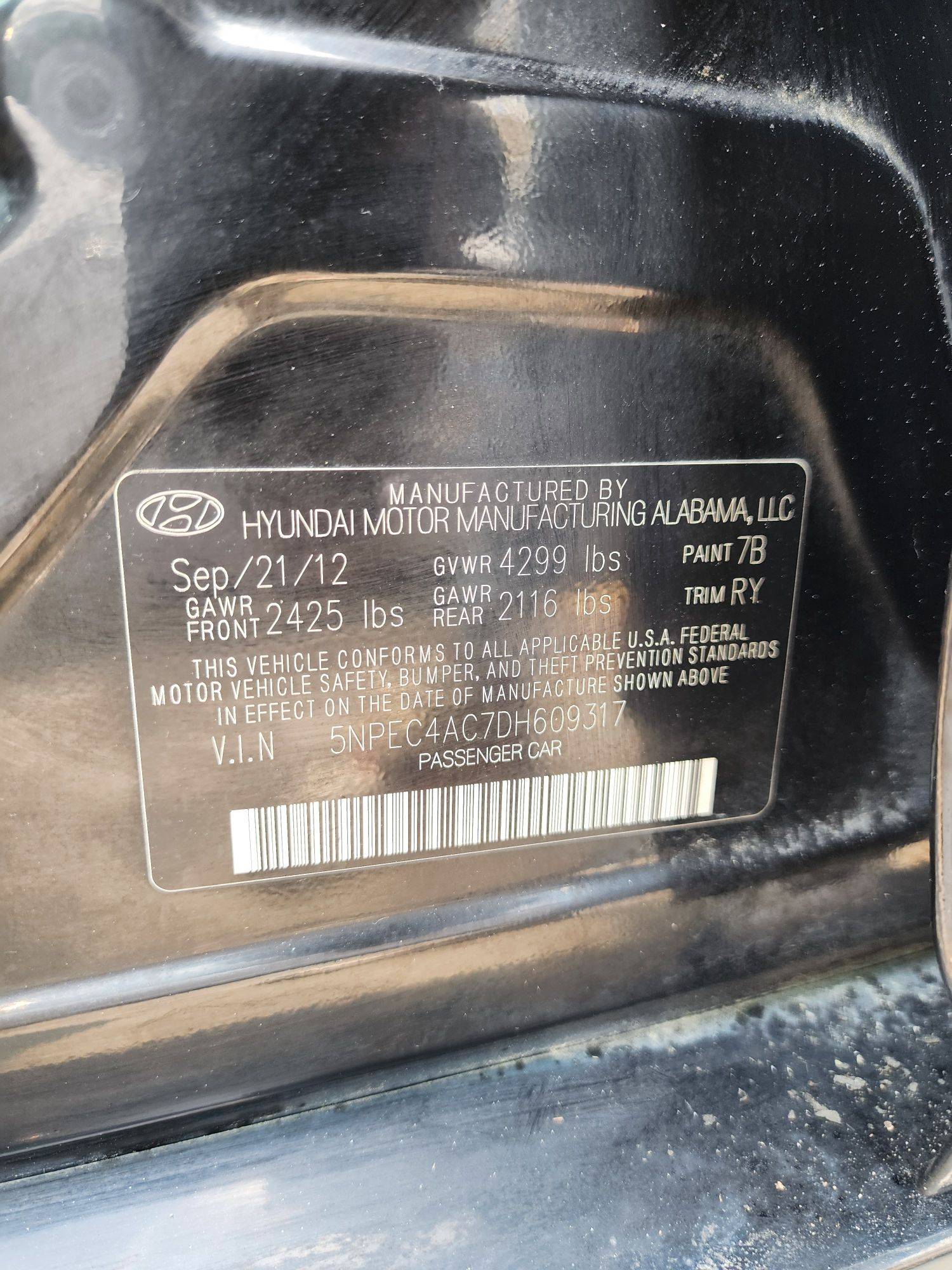 2013 HYUNDAI SONATA — 232953 Miles — Lot 9317 — Souq - Marhaba Auctions Used Cars - Image 11