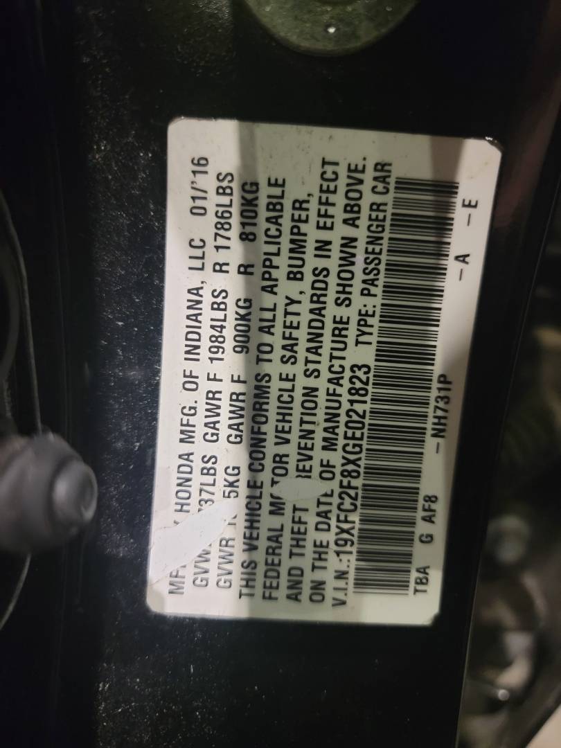 2016 HONDA CIVIC — 73483 Miles — Lot XGE021823 - Marhaba Auctions Used Cars - Image 10