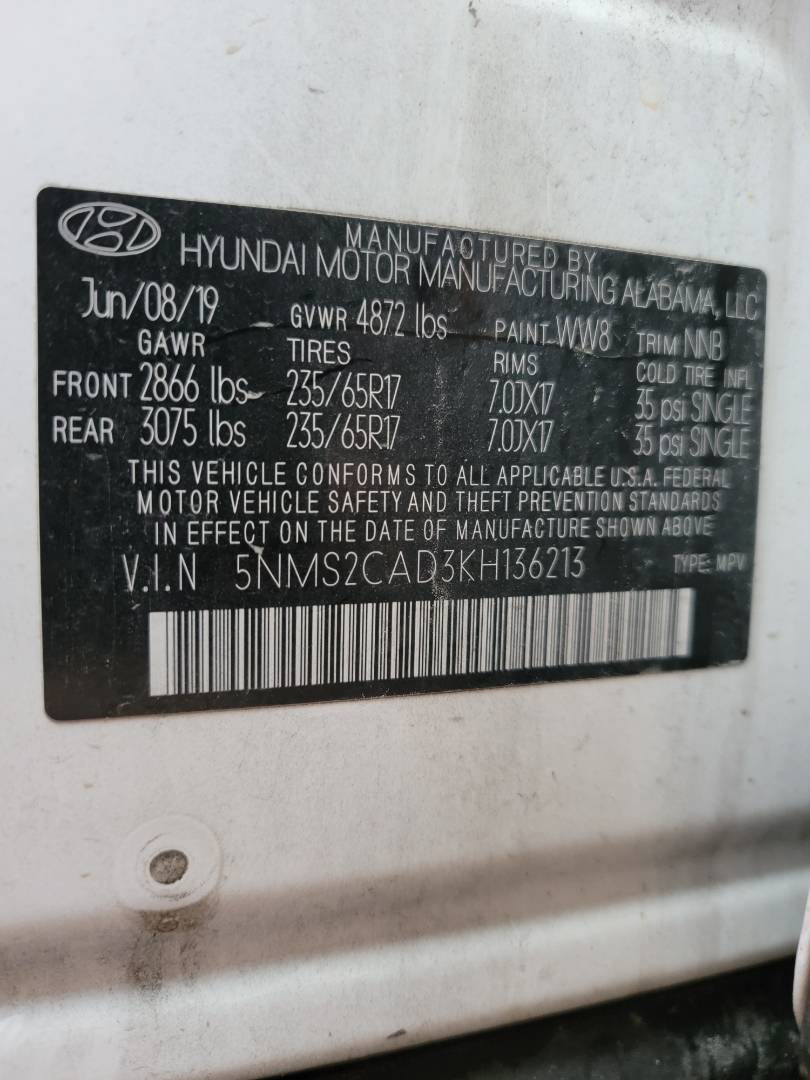 2019 HYUNDAI SANTA FE — 71000 Miles — Lot H136213 — Main - Marhaba Auctions Used Cars - Image 10