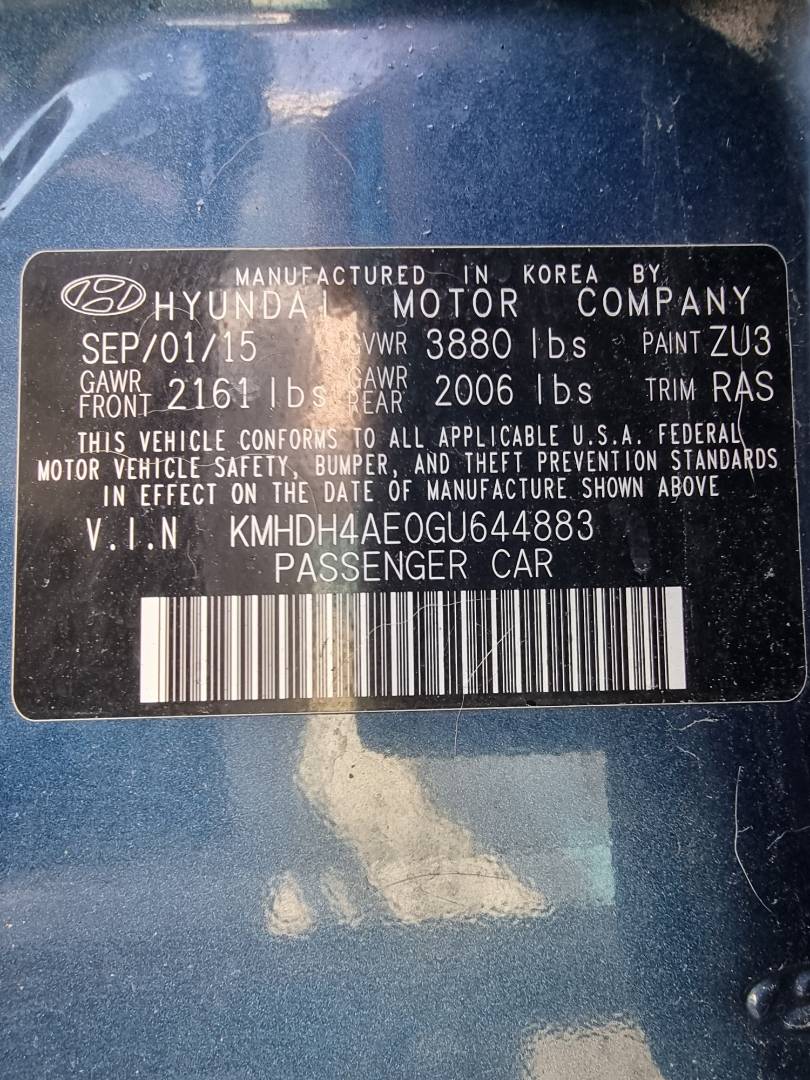 2016 HYUNDAI ELANTRA — 148474 Miles — Lot 125487 — Ind. 12 - Marhaba Auctions Used Cars - Image 8