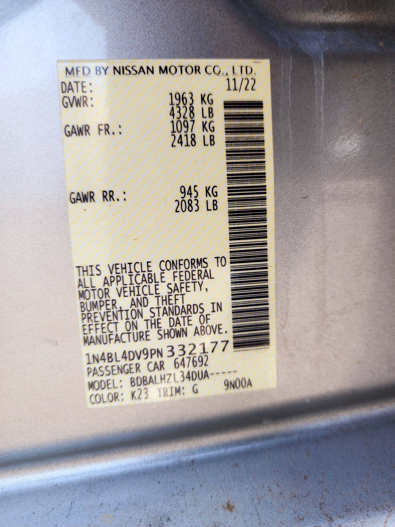 2023 NISSAN ALTIMA — 41516 Miles — Lot DV9PN332177 — Al Surrah - Marhaba Auctions Used Cars - Image 9
