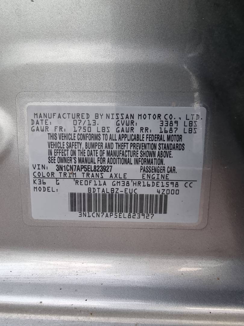 2014 NISSAN VERSA — 234391 Miles — Lot 125487 — Main - Marhaba Auctions Used Cars - Image 9