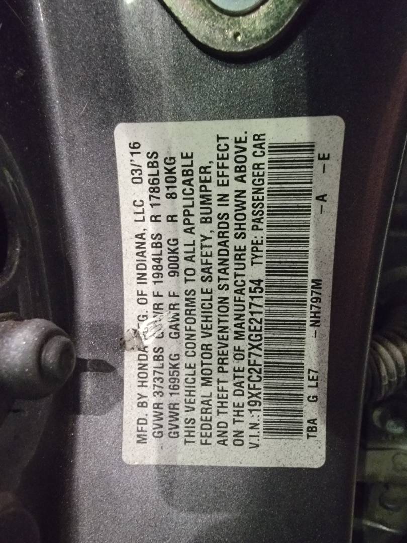 2016 HONDA CIVIC — 83292 Miles — Lot 43259684 — Main - Marhaba Auctions Used Cars - Image 11