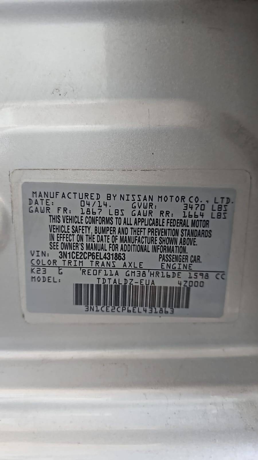 2014 NISSAN VERSA — 178733 Miles — Lot 431863 — Souq - Marhaba Auctions Used Cars - Image 4