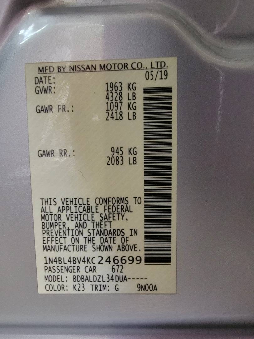 2019 NISSAN ALTIMA — 122497 Miles — Lot 246699 — Main - Marhaba Auctions Used Cars - Image 9
