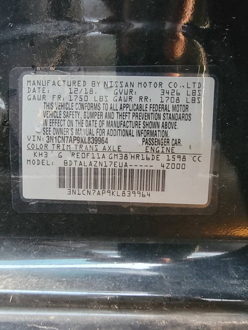 2019 NISSAN VERSA — 92332 Miles — Lot 839964 - Marhaba Auctions Used Cars - Image 3