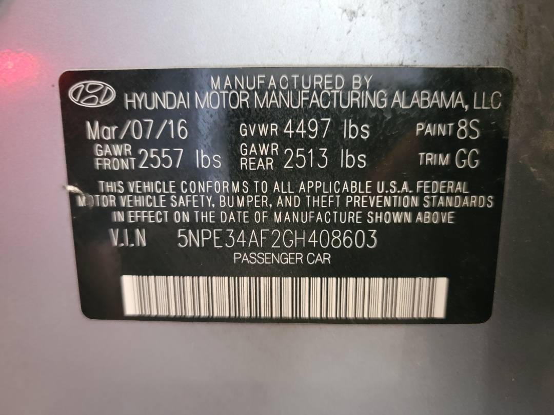 2016 HYUNDAI SONATA — 91895 Miles — Lot 38614509 — Main - Marhaba Auctions Used Cars - Image 10