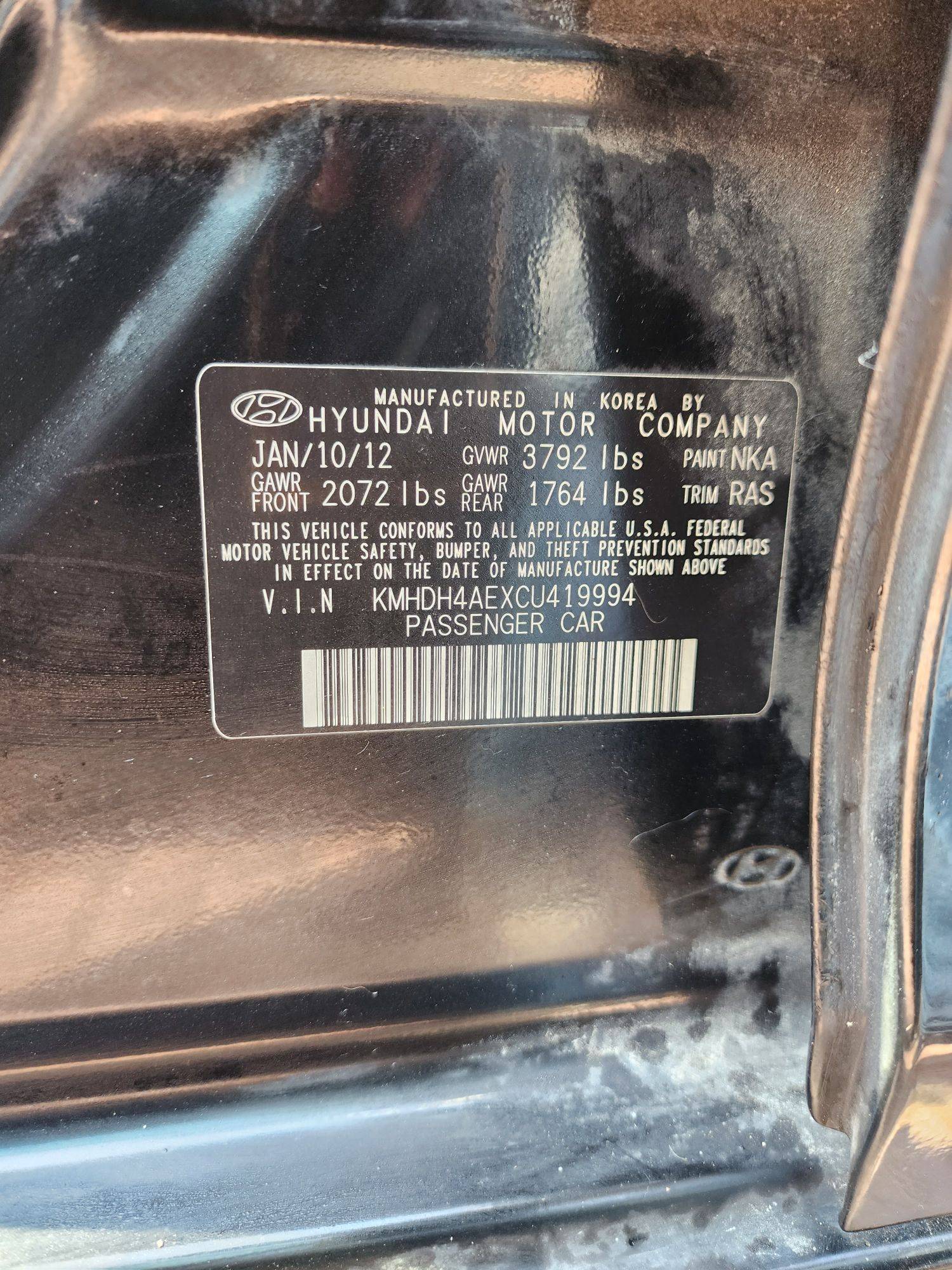 2012 HYUNDAI ELANTRA — 247632 Miles — Lot 37744315 - Marhaba Auctions Used Cars - Image 9