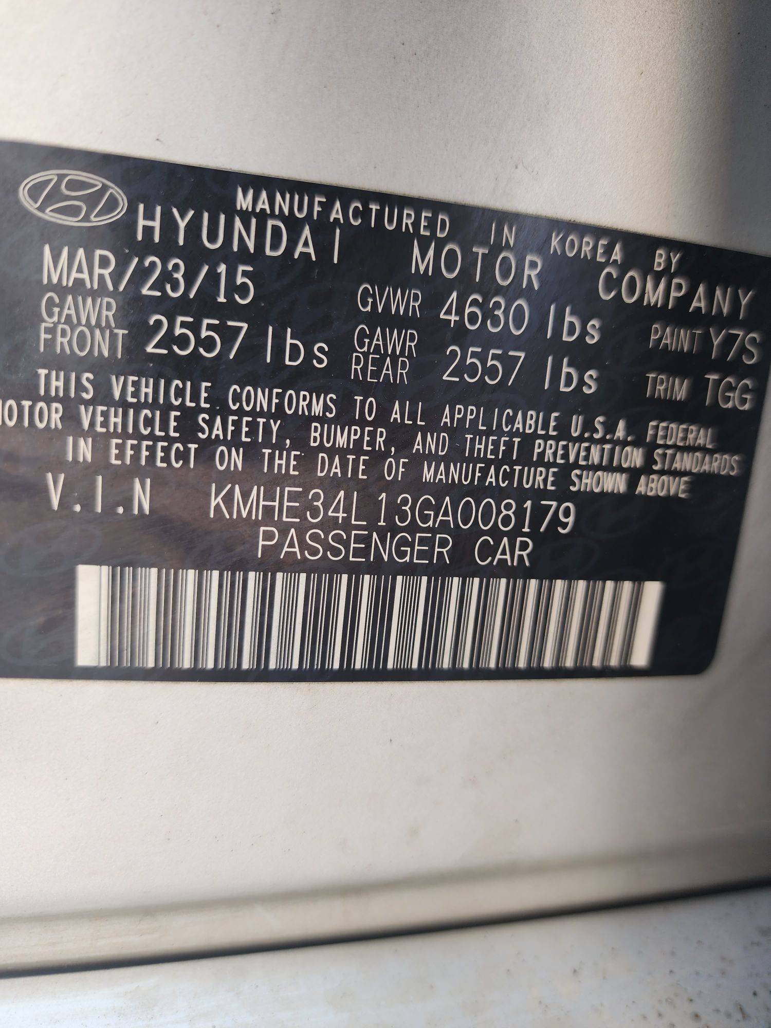 2016 HYUNDAI SONATA — 151099 Miles — Lot GA008179 - Marhaba Auctions Used Cars - Image 3