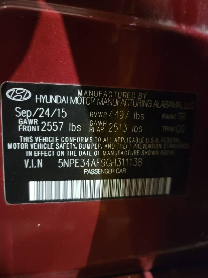 2016 HYUNDAI SONATA — 163394 Miles — Lot 37838591 - Marhaba Auctions Used Cars - Image 11