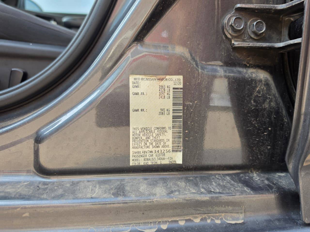 2021 NISSAN ALTIMA — 102918 Miles — Lot N343256 - Marhaba Auctions Used Cars - Image 8