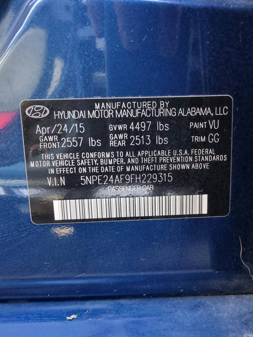 2015 HYUNDAI SONATA — 92249 Miles — Lot 215487 — Ind. 12 - Marhaba Auctions Used Cars - Image 9