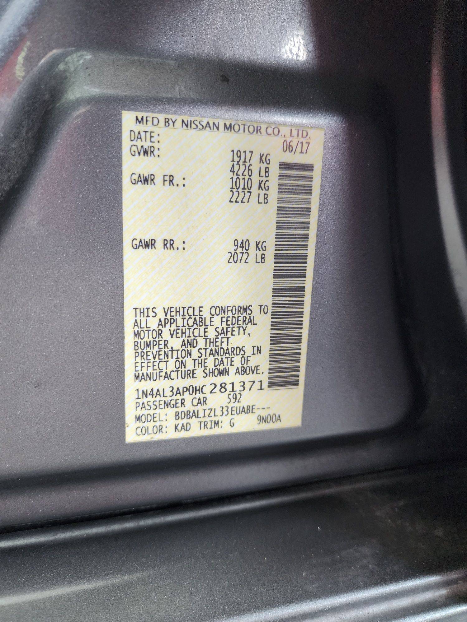 2017 NISSAN ALTIMA — 97337 Miles — Lot C281371 - Marhaba Auctions Used Cars - Image 9