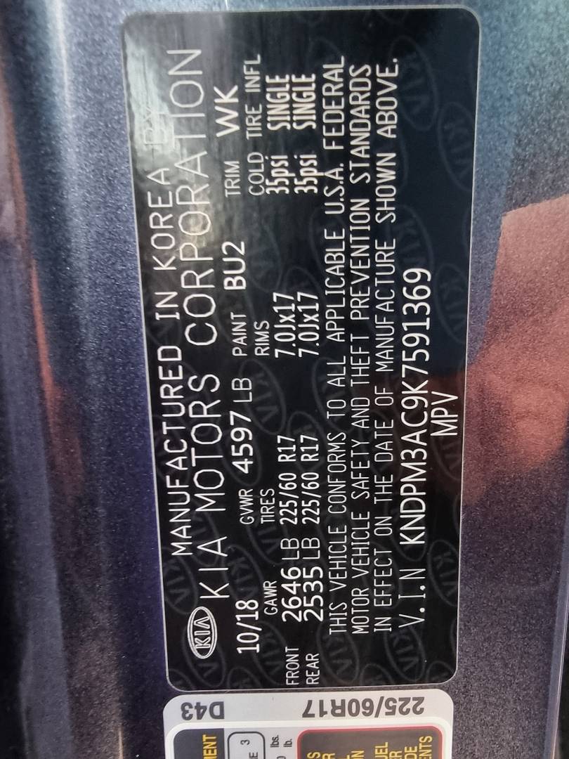 2019 KIA SPORTAGE — 107366 Miles — Lot 125487 — Ind. 12 - Marhaba Auctions Used Cars - Image 9