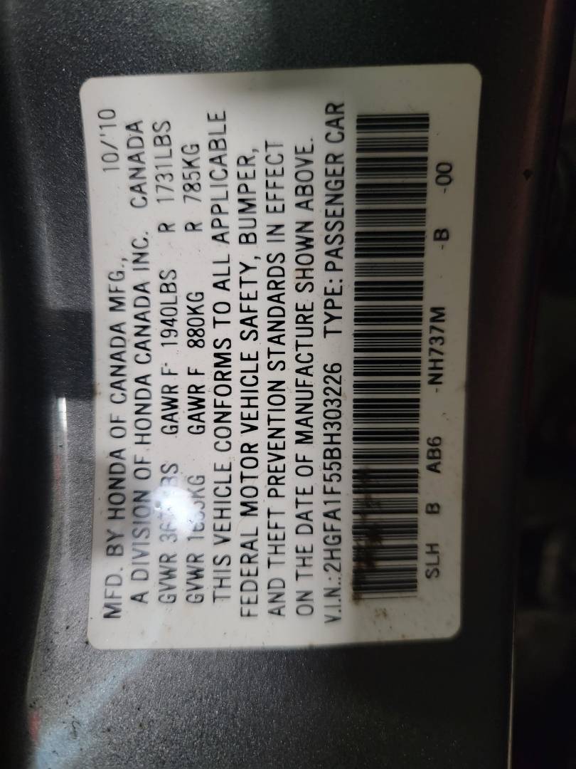 2011 HONDA CIVIC — 102315 Miles — Lot 38210836 - Marhaba Auctions Used Cars - Image 9