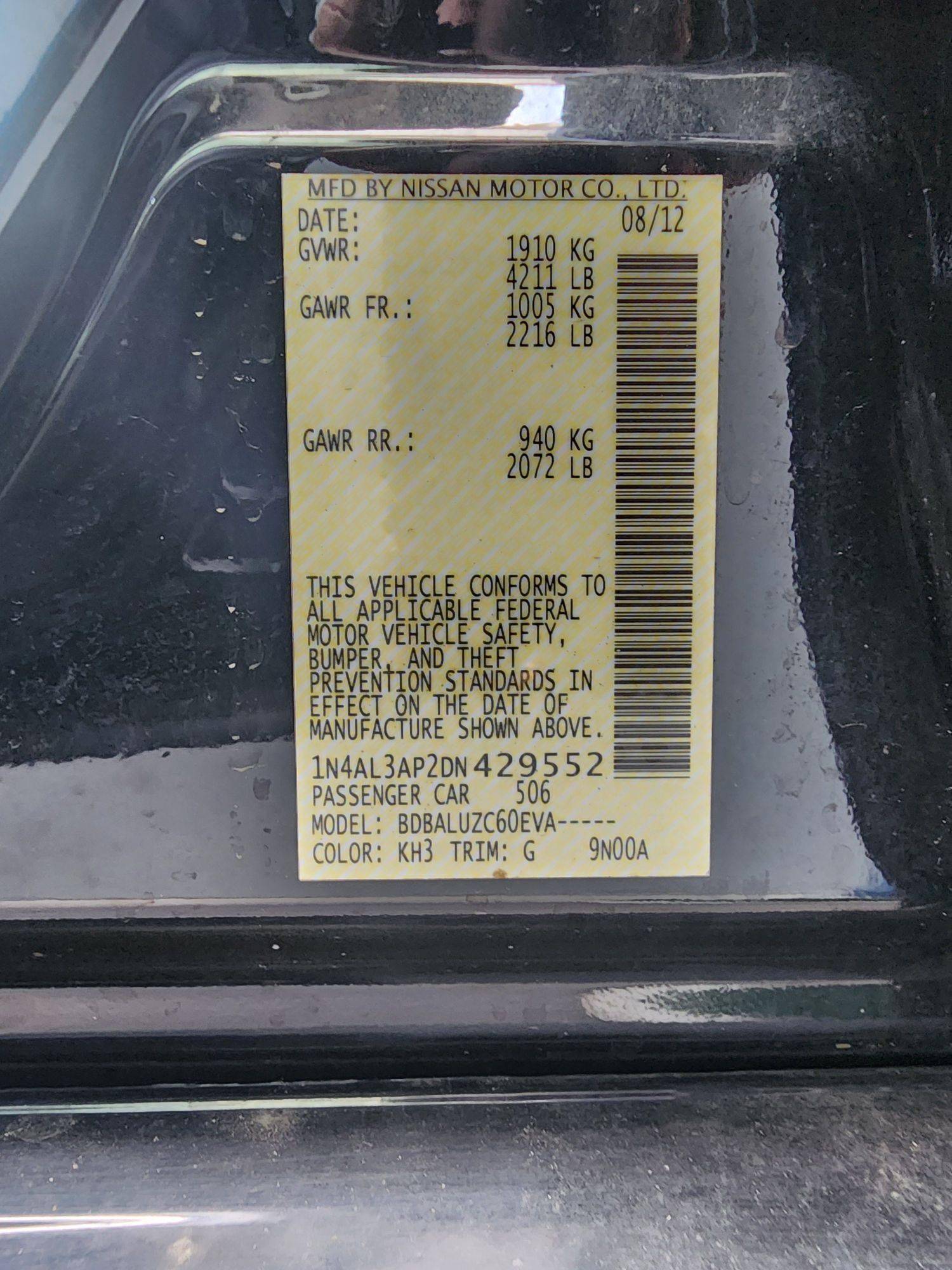2013 NISSAN ALTIMA — 147540 Miles — Lot 9552 — Al Quoz - Marhaba Auctions Used Cars - Image 11