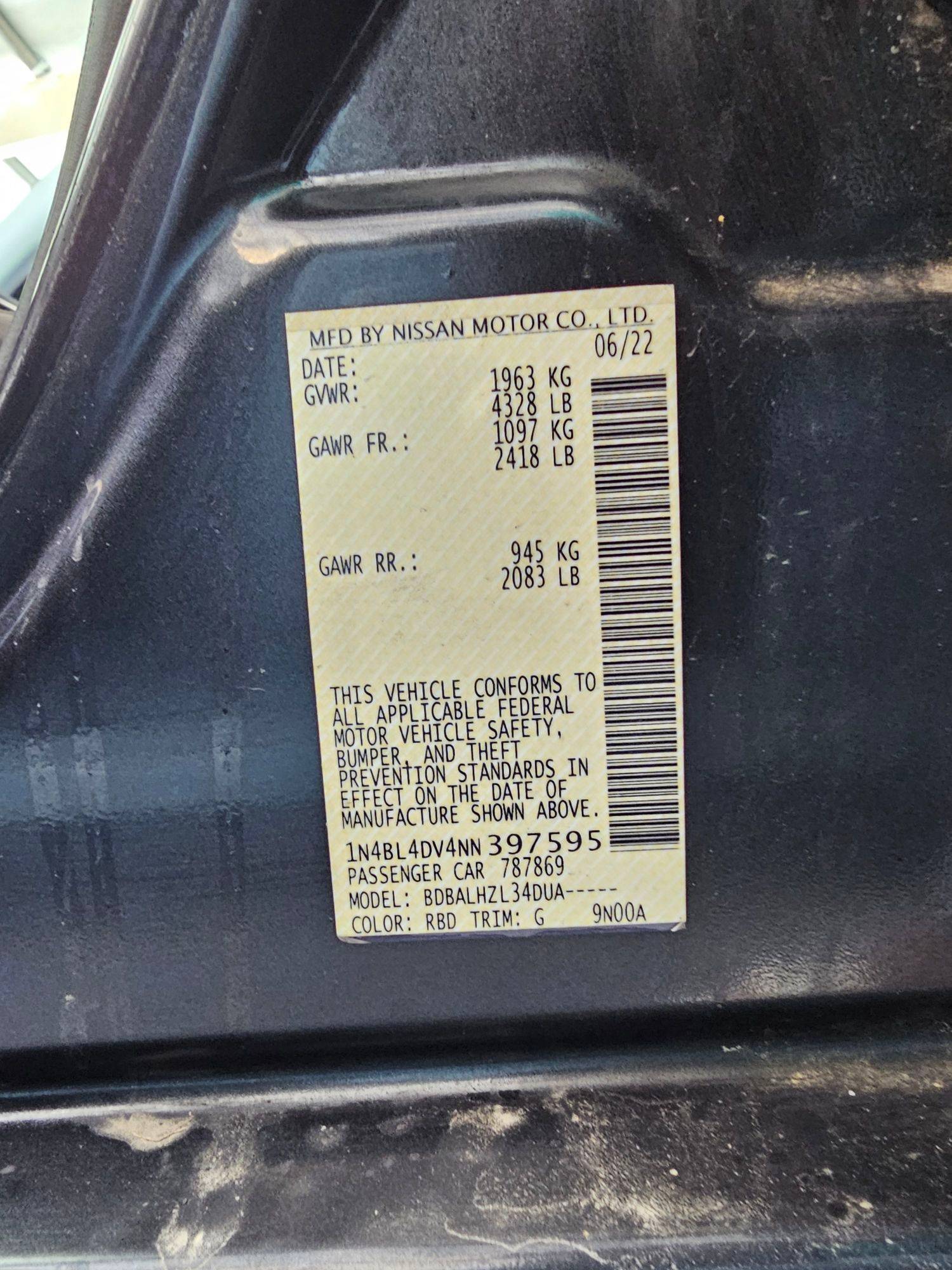 2022 NISSAN ALTIMA — 65545 Miles — Lot N397595 — Souq - Marhaba Auctions Used Cars - Image 9
