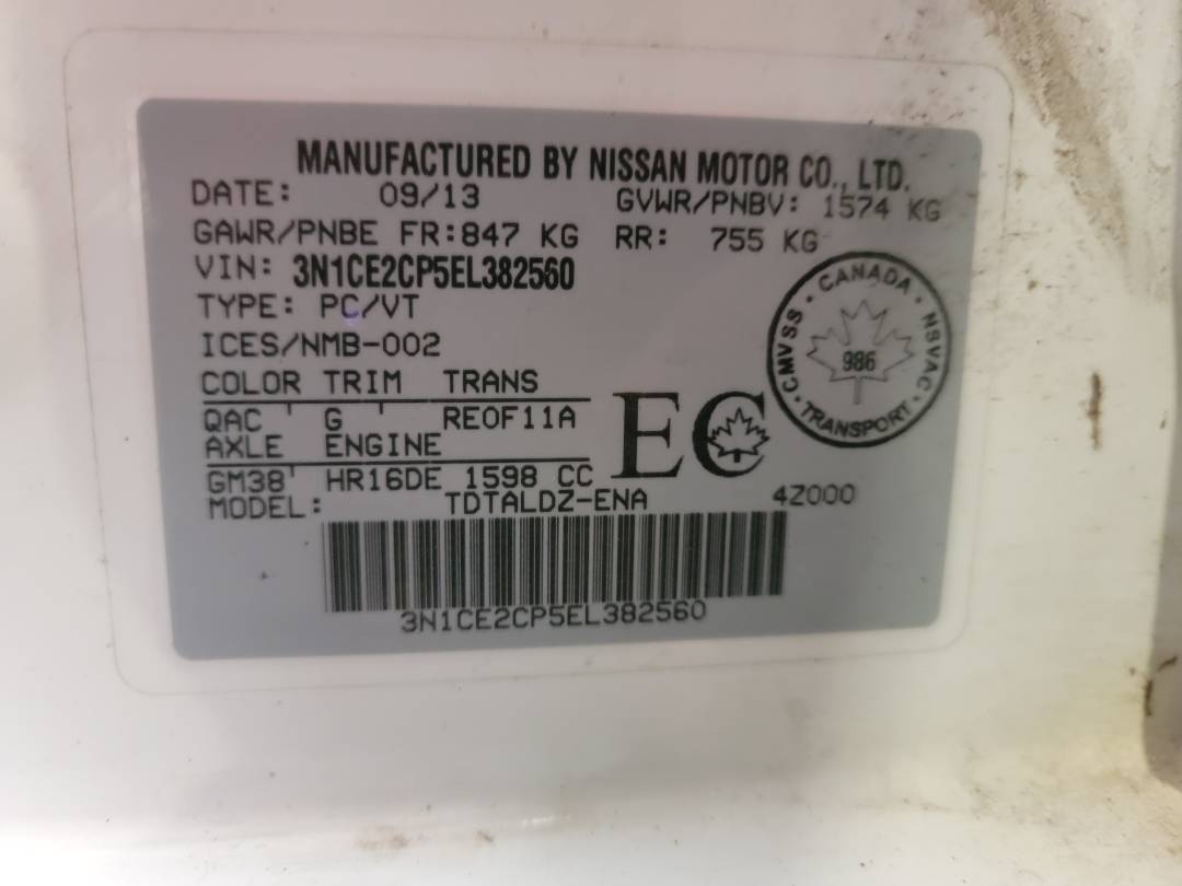 2014 NISSAN VERSA NOTE — 155494 KM — Lot 382560 — Main - Marhaba Auctions Used Cars - Image 9
