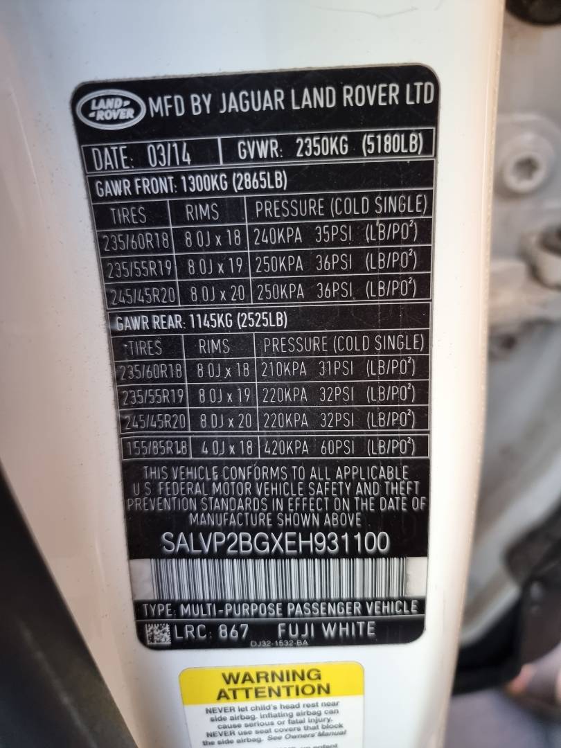 LAND ROVER RANGE ROVER EVOQUE PURE PLUS 2014 - Marhaba Auction Used Cars - Image 9