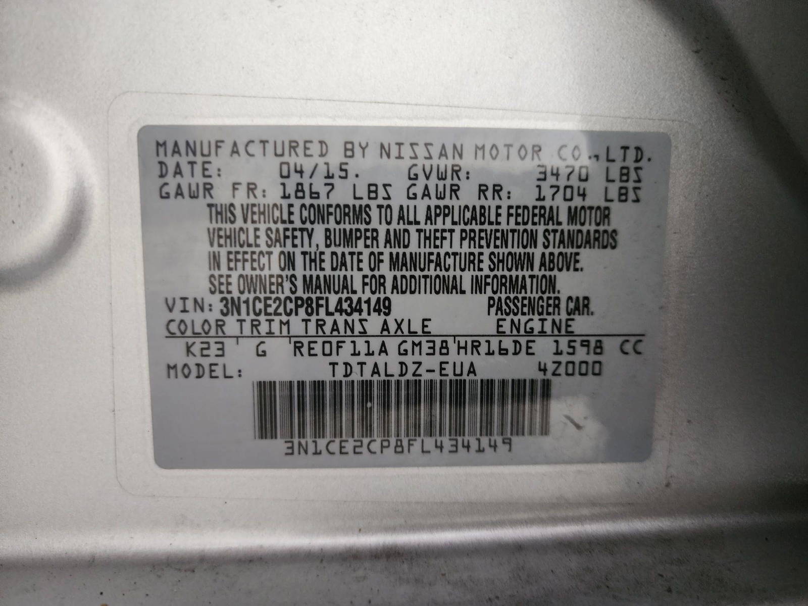 2015 NISSAN VERSA NOTE — 164535 Miles — Lot 58215384 — Al Quoz - Marhaba Auctions Used Cars - Image 9
