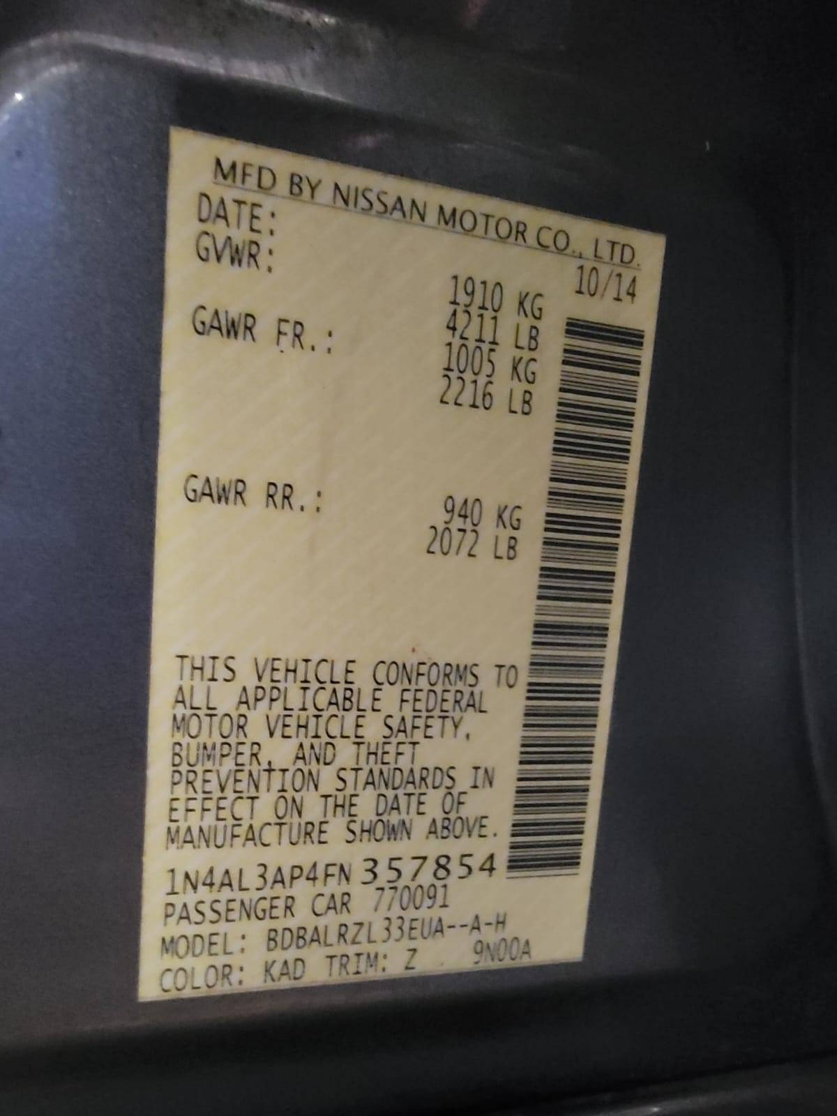 2015 NISSAN ALTIMA — 180285 Miles — Lot L3AP4FN357854 — Main - Marhaba Auctions Used Cars - Image 13