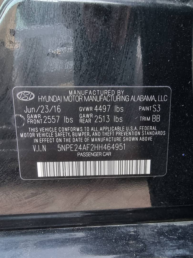 2017 HYUNDAI SONATA — 126629 Miles — Lot 124587 — Ind. 12 - Marhaba Auctions Used Cars - Image 9
