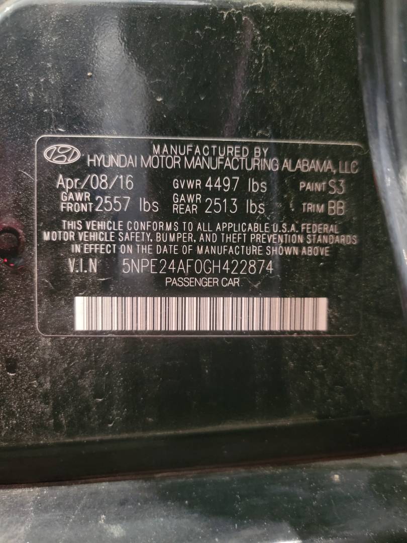 2016 HYUNDAI SONATA — 142331 Miles — Lot H422874 — Main - Marhaba Auctions Used Cars - Image 10