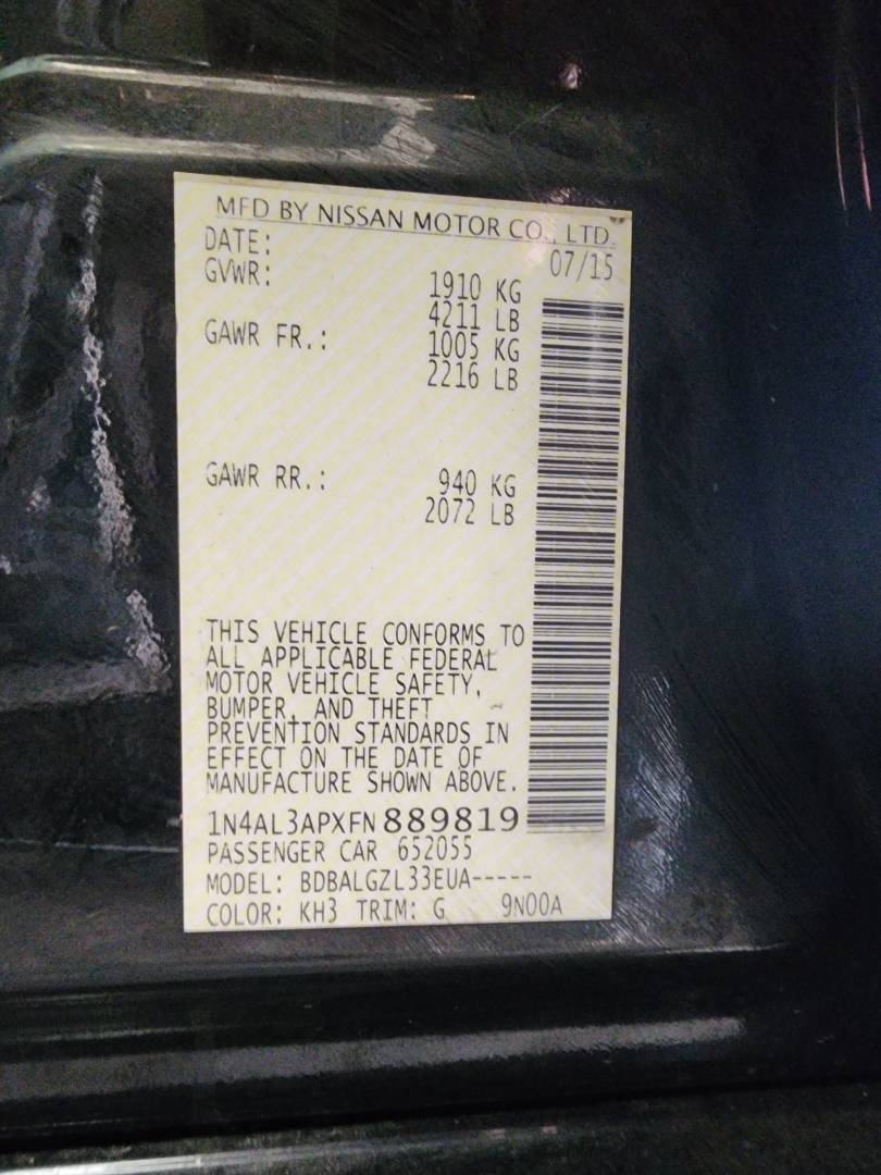 2015 NISSAN ALTIMA — 178761 Miles — Lot 38322091 - Marhaba Auctions Used Cars - Image 4