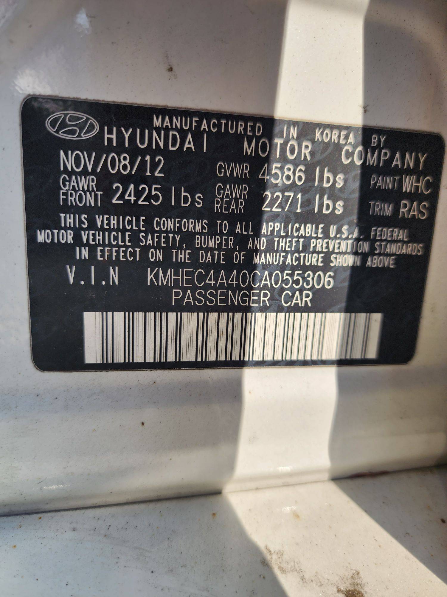 2012 HYUNDAI SONATA — 149343 Miles — Lot 69808203 - Marhaba Auctions Used Cars - Image 3