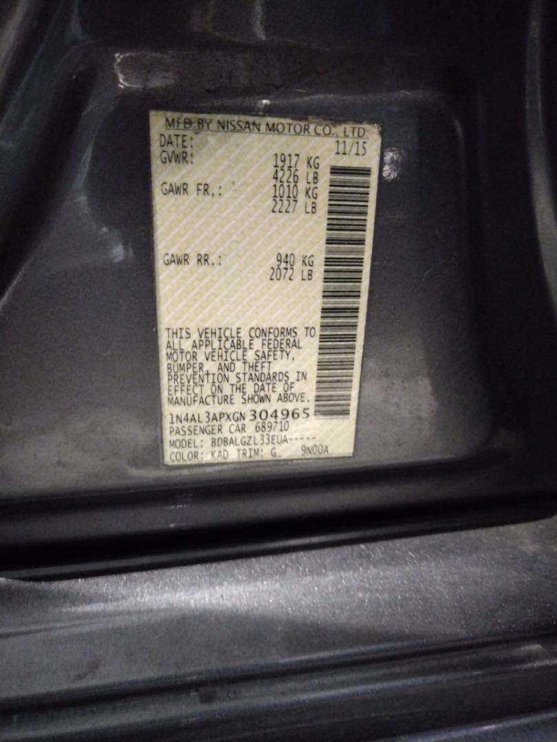 2016 NISSAN ALTIMA — 136128 Miles — Lot 71813183 - Marhaba Auctions Used Cars - Image 4
