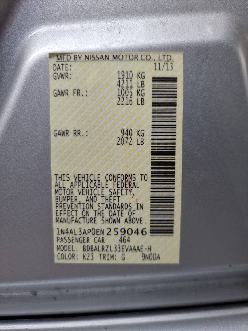 2014 NISSAN ALTIMA — 186851 Miles — Lot 215187 — Ind. 12 - Marhaba Auctions Used Cars - Image 9