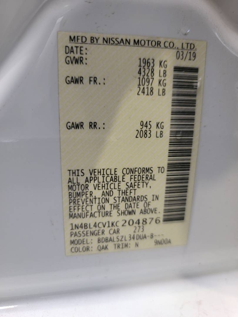 2019 NISSAN ALTIMA — 123897 Miles — Lot 74592623 - Marhaba Auctions Used Cars - Image 9